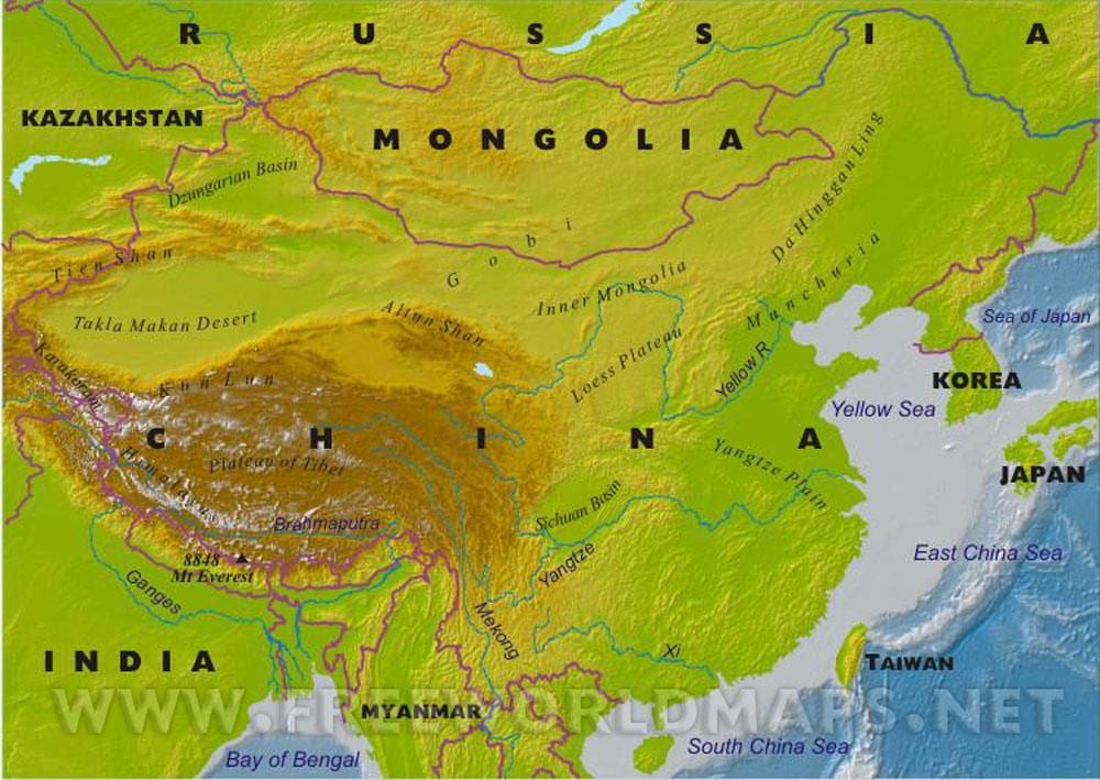mapa Kine sa zemljopisnim značajkama