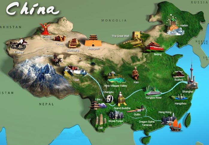 mapa Kine znamenitosti