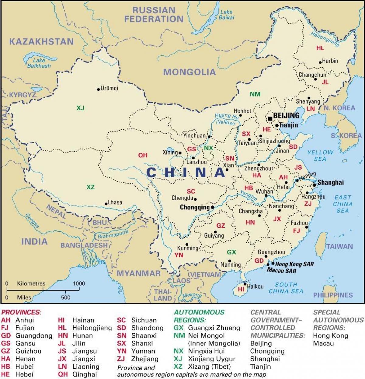 provincije u Kini na karti