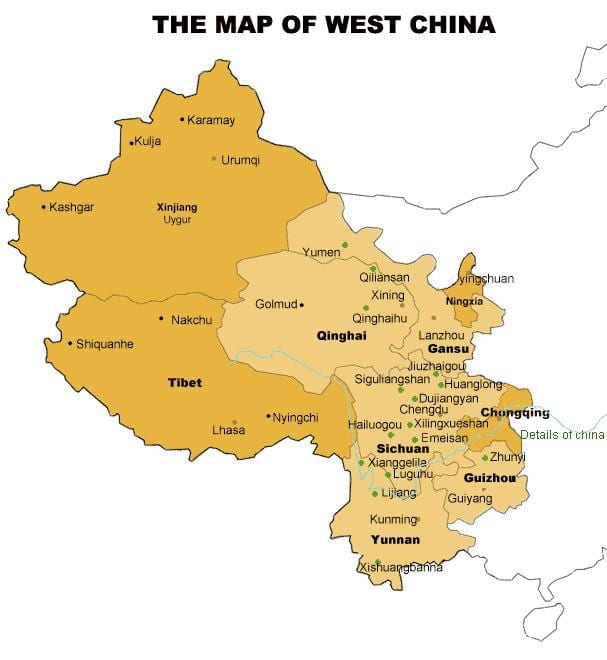 karta Zapadne Kine
