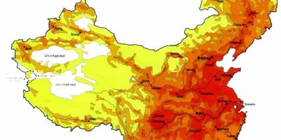 Gustoća stanovništva Kine kartica